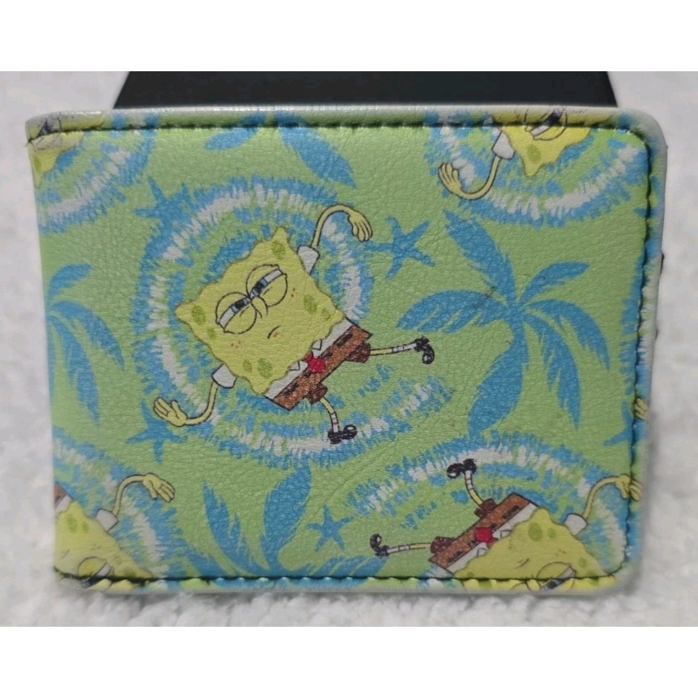 Bi-Fold Wallet SpongeBob Wavy Noodle Arm Pose Tropical Tie Dye Green/Blue/White